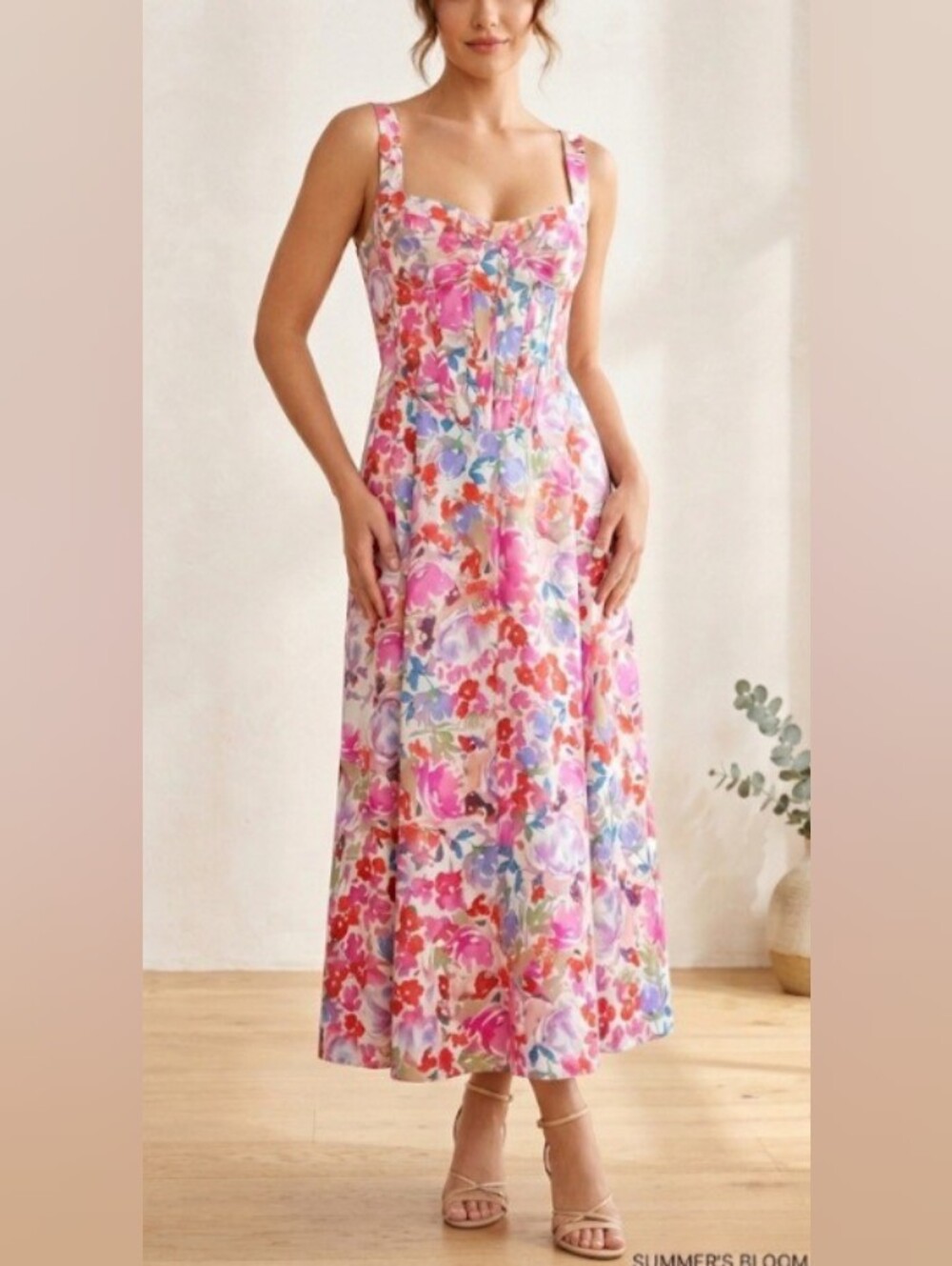 Bardot Lilah Corset Midi Dress in Pink Floral- Size L